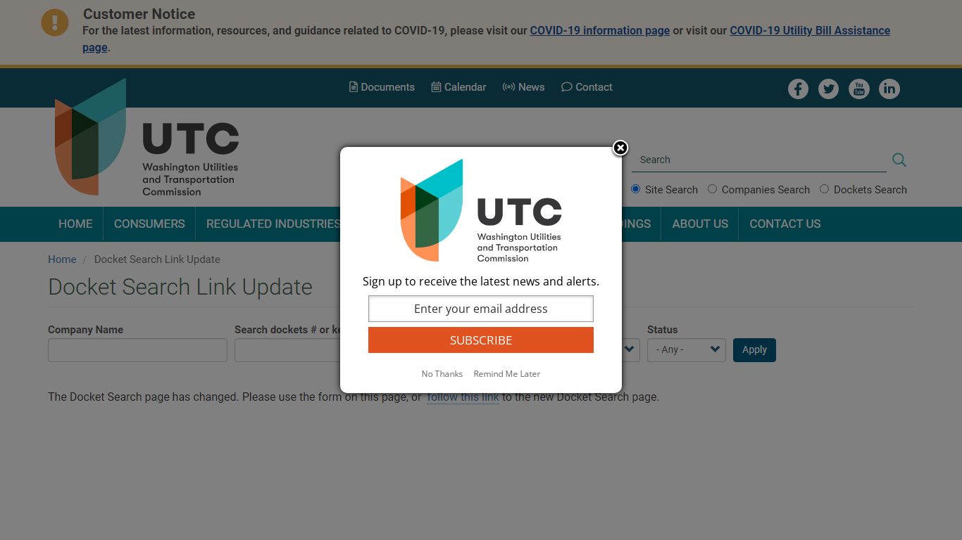 Docket Search Link Update - Washington Utilities and Transportation ...